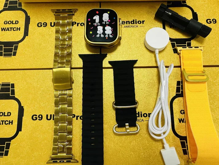 G9 Ultra Pro Series 8 Smart Watch Fendior American Gold Edition With 3 Extra Strap | Always On Display