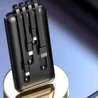 10000 MAH Mini Power Bank With 4 Cable Type B Type C 4in1 Fast Charging